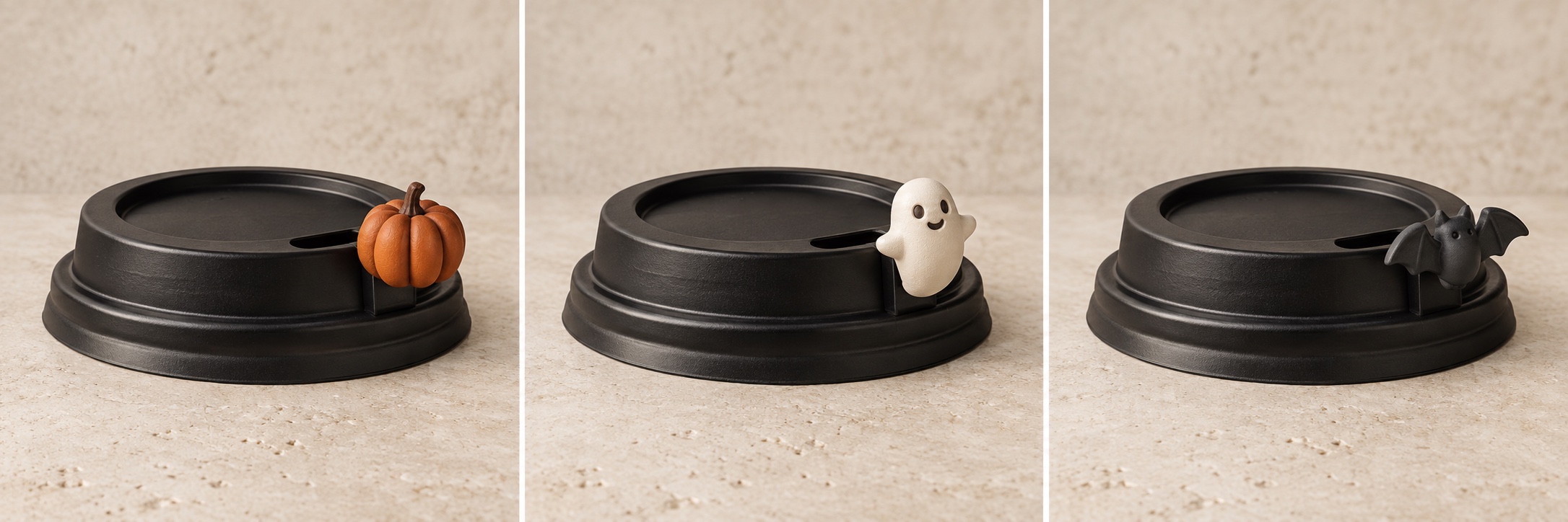 Figurine citrouille fixée à un couvercle de café noir