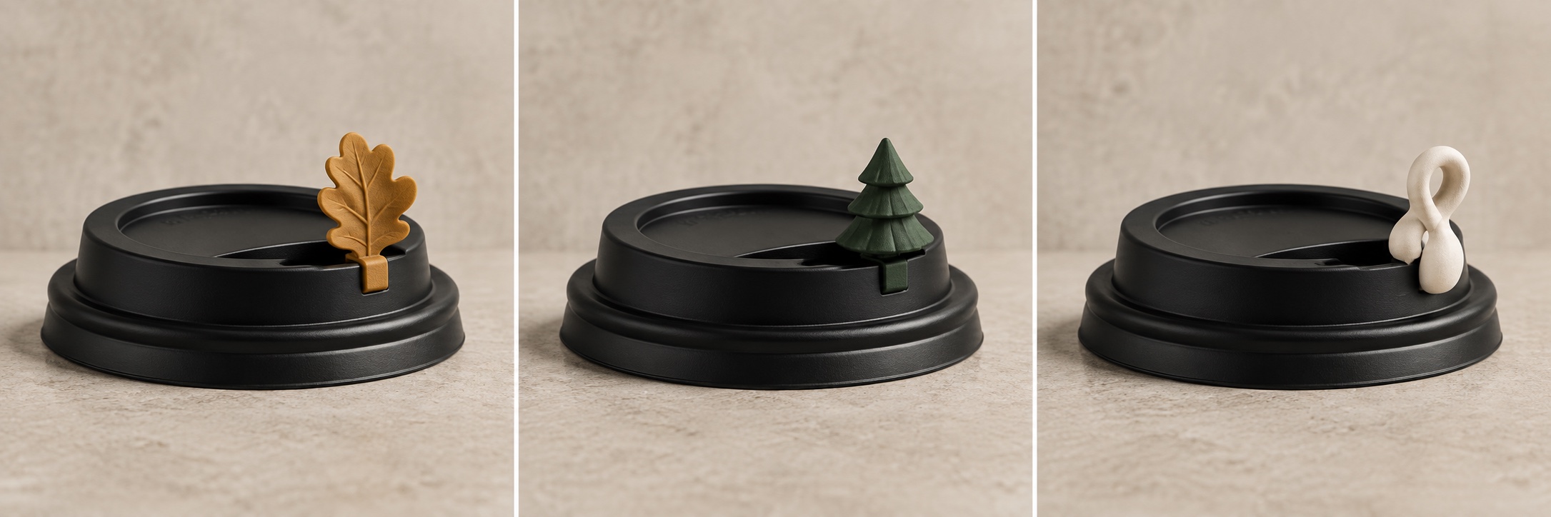 Figurine feuille d'automne fixée à un couvercle de café noir